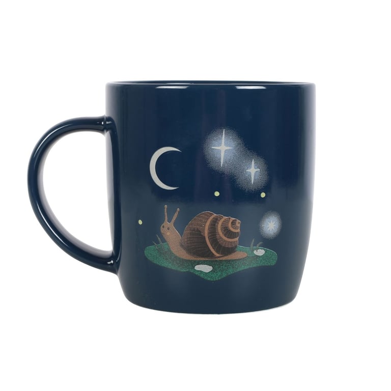 Gnome Sweet Gnome Winter Forest Snail Mug - 350ml Navy Blue Dishwasher & Microwave Safe