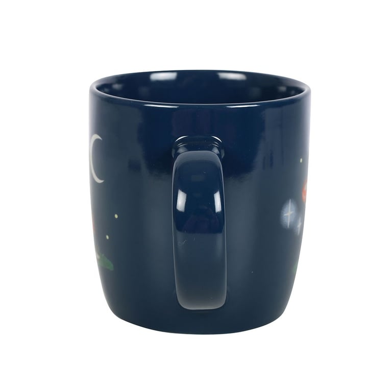 Navy Blue Winter Forest Gnome Mushroom Mug - Hot Beverage & Morning Magic