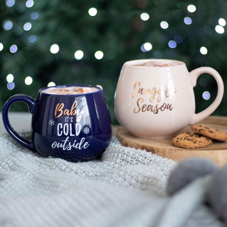Snuggle Season Ceramic Mug - Cozy Pink Rose Gold Winter Mug