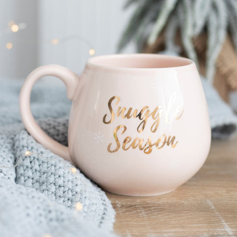 Snuggle Season Ceramic Mug - Cozy Pink Rose Gold Winter Mug