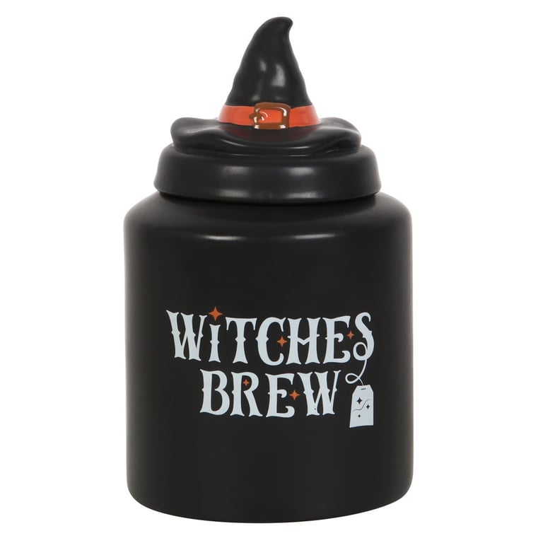 Witches Brew Ceramic Tea Canister with Witch Hat Lid, Hand Wash Only Kitchen Storage Jar