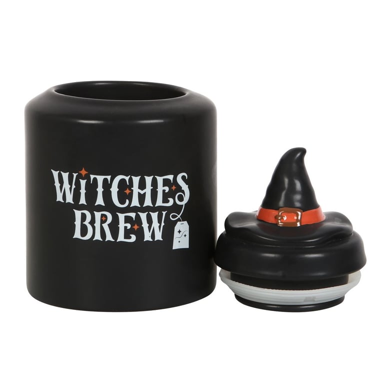 Witches Brew Ceramic Tea Canister with Witch Hat Lid, Hand Wash Only Kitchen Storage Jar
