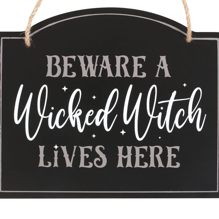 Beware A Wicked Witch Lives Here Hanging Sign - Spooktacular Halloween Decor Door Sign