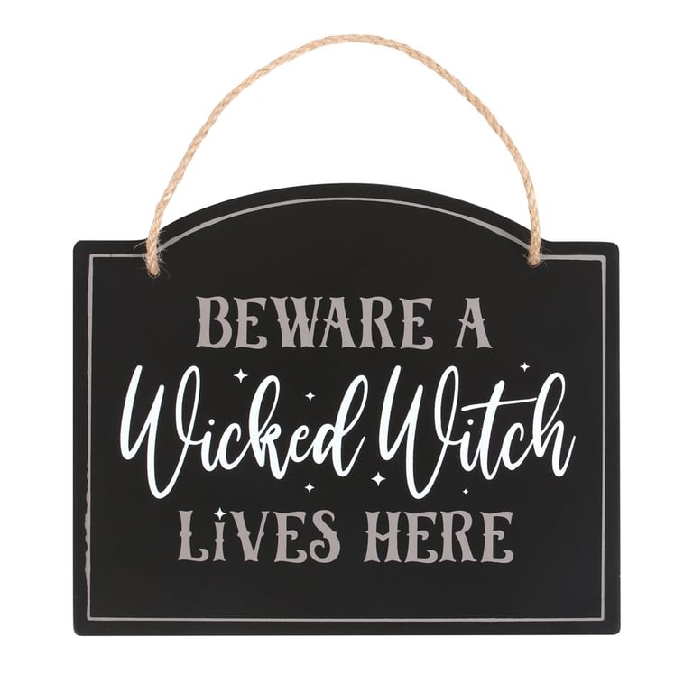 Beware A Wicked Witch Lives Here Hanging Sign - Spooktacular Halloween Decor Door Sign