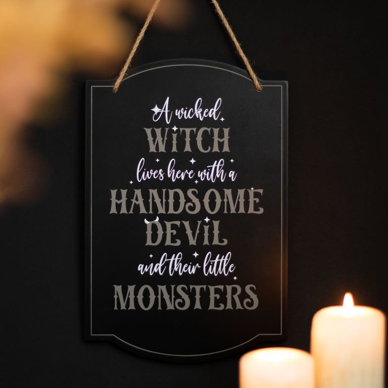 Wicked Witch Family Hanging Sign - Spooky Door Decoration for Halloween Season