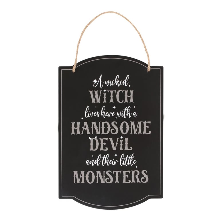 Wicked Witch Family Hanging Sign - Spooky Door Decoration for Halloween Season