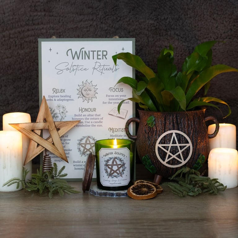 30cm Winter Solstice Rituals MDF Hanging Sign with Celebratory Decor and Traditional Practices