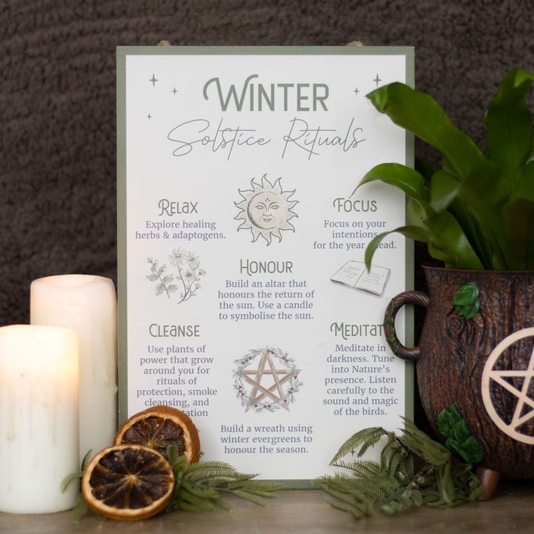 30cm Winter Solstice Rituals MDF Hanging Sign with Celebratory Decor and Traditional Practices