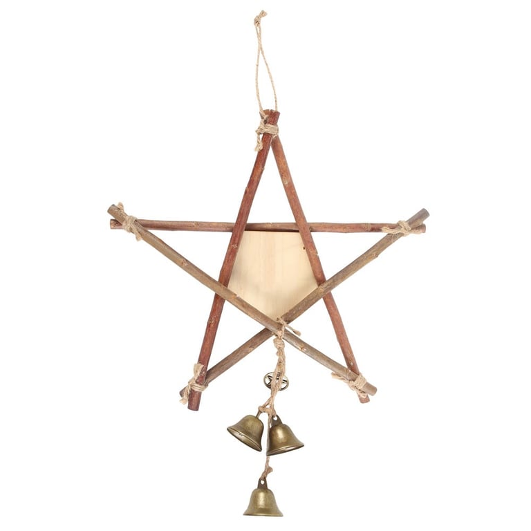 Rustic Wooden Witches Welcome Pentagram Sign with Tinkling Bells