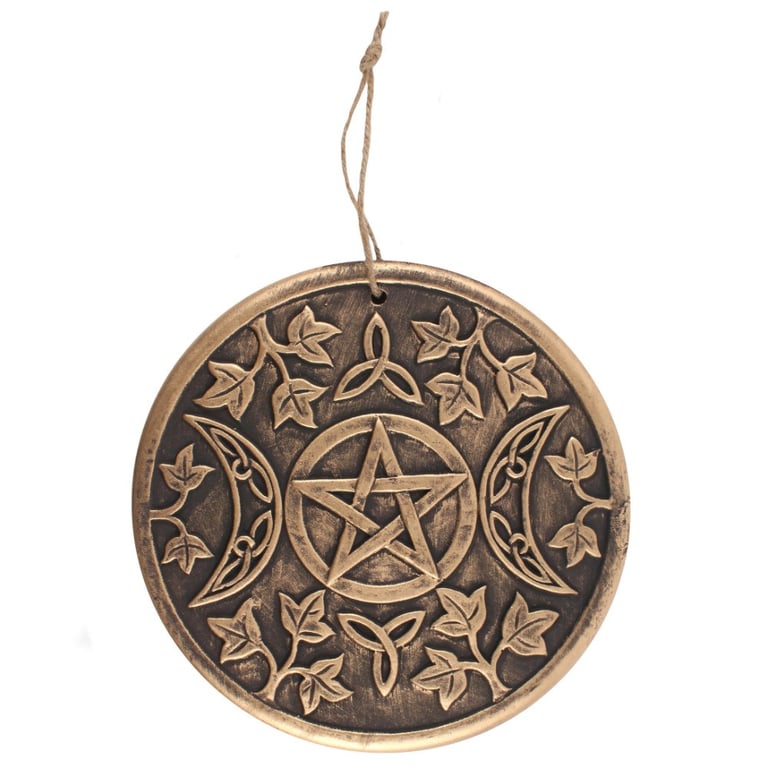 Bronze Terracotta Triple Moon Goddess Plaque - Copper Finish, Feminine Energy Decor