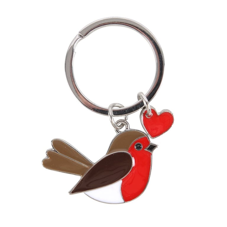 Garden Robin Keyring with Heart Charm - Sentimental Gift & Home Decor