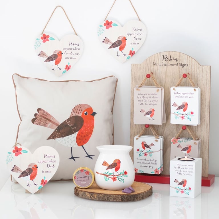 Loved Ones Winter Robin Hanging Heart Sign - Comforting Symbol of New Beginnings and Loved Ones Near