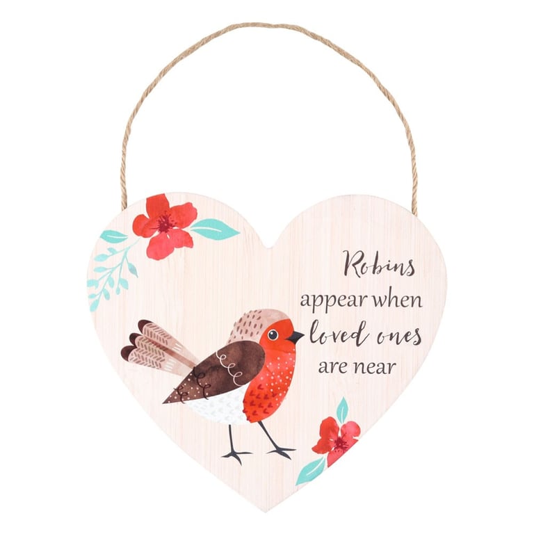 Loved Ones Winter Robin Hanging Heart Sign - Comforting Symbol of New Beginnings and Loved Ones Near