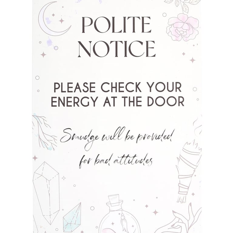 Metal Energy Check Sign - Polite Notice with Crystal Decor