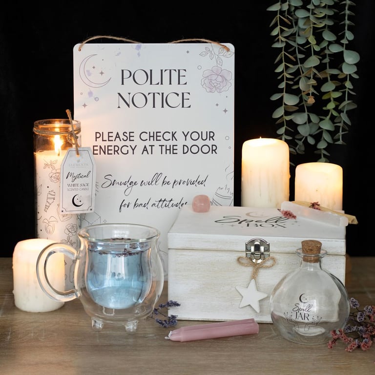 Metal Energy Check Sign - Polite Notice with Crystal Decor