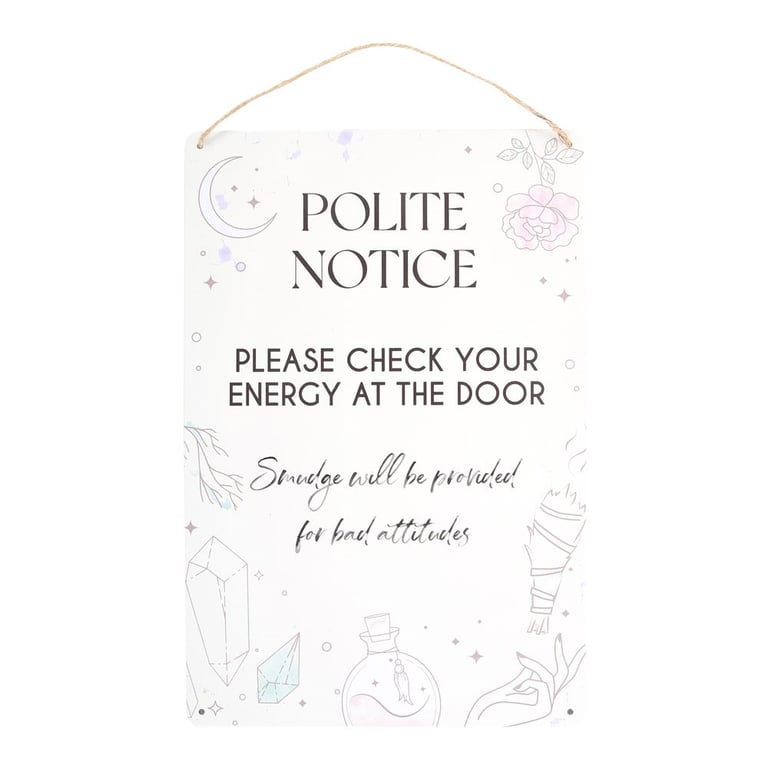 Metal Energy Check Sign - Polite Notice with Crystal Decor