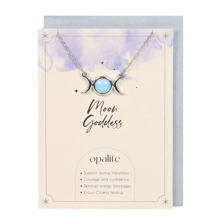 Opalite Triple Moon Necklace Card - Courage & Energy Blockage Removal Gift