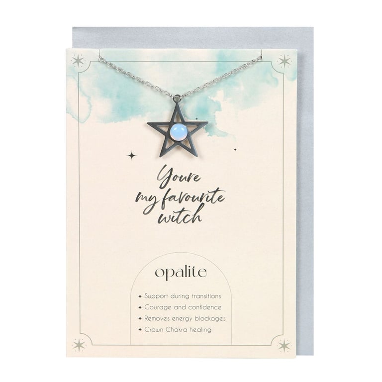Opalite Star Necklace Card - Courage Promoting Silver Pentagram Gift