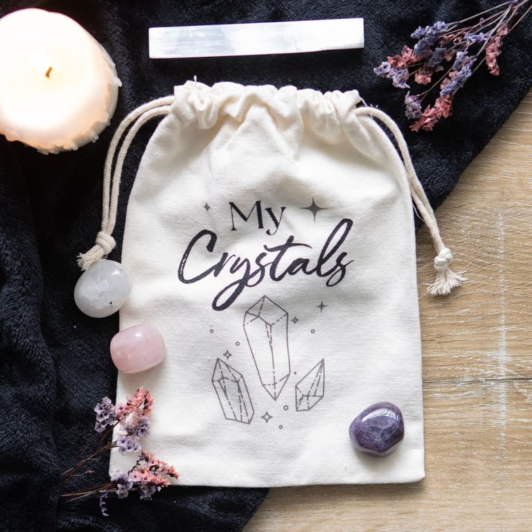 Cotton Crystal Storage Bag - Drawstring Organizing Bag for Crystals and Tumblestones