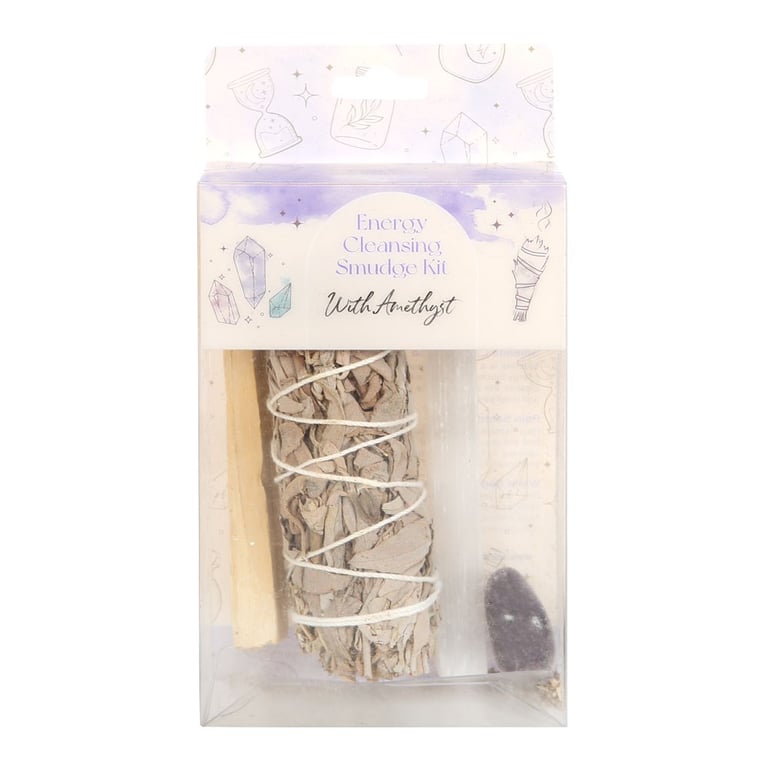 Amethyst Smudge Kit for Negative Energy Cleansing and Positivity Promotion