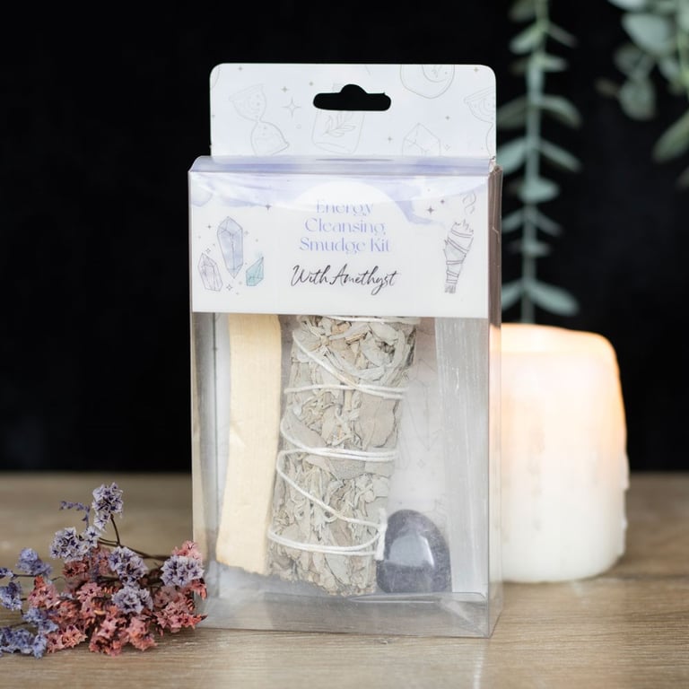Amethyst Smudge Kit for Negative Energy Cleansing and Positivity Promotion