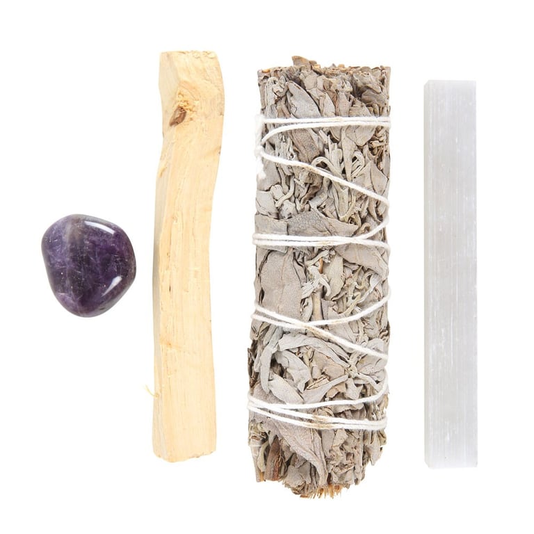 Amethyst Smudge Kit for Negative Energy Cleansing and Positivity Promotion