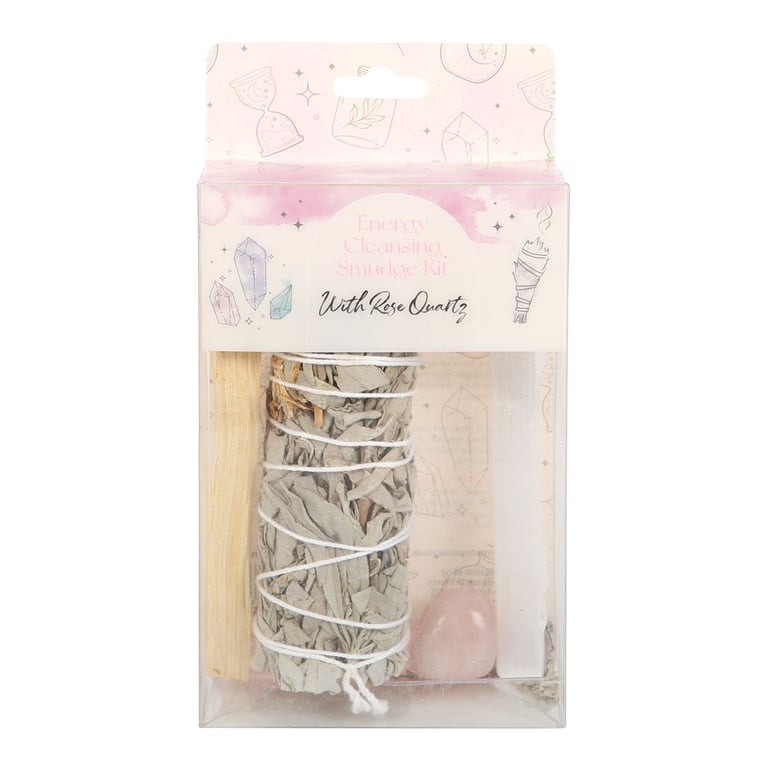 Rose Quartz Crystal Smudge Kit - Includes White Sage Bundle & Palo Santo Stick