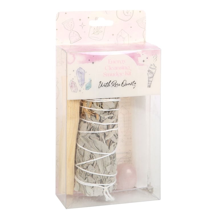 Rose Quartz Crystal Smudge Kit - Includes White Sage Bundle & Palo Santo Stick