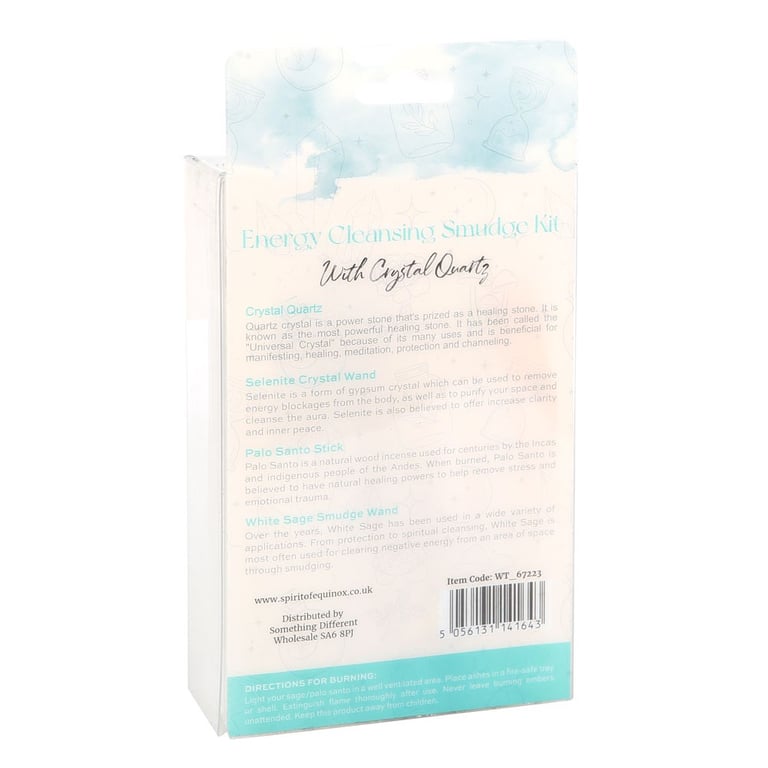 Clear Quartz Smudge Kit for Negative Energy Cleansing - Includes Sage Bundle & Palo Santo Stick
