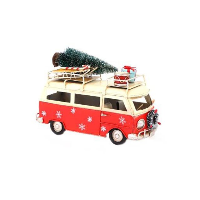 Vintage Christmas Campervan Ornament - Retro Metal Decoration Set