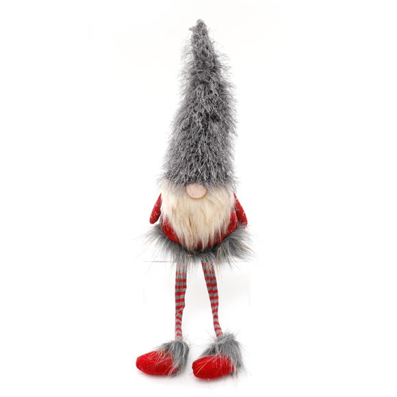 Grey and Red Christmas Gonk with Dangly Legs - Festive Home Decorations