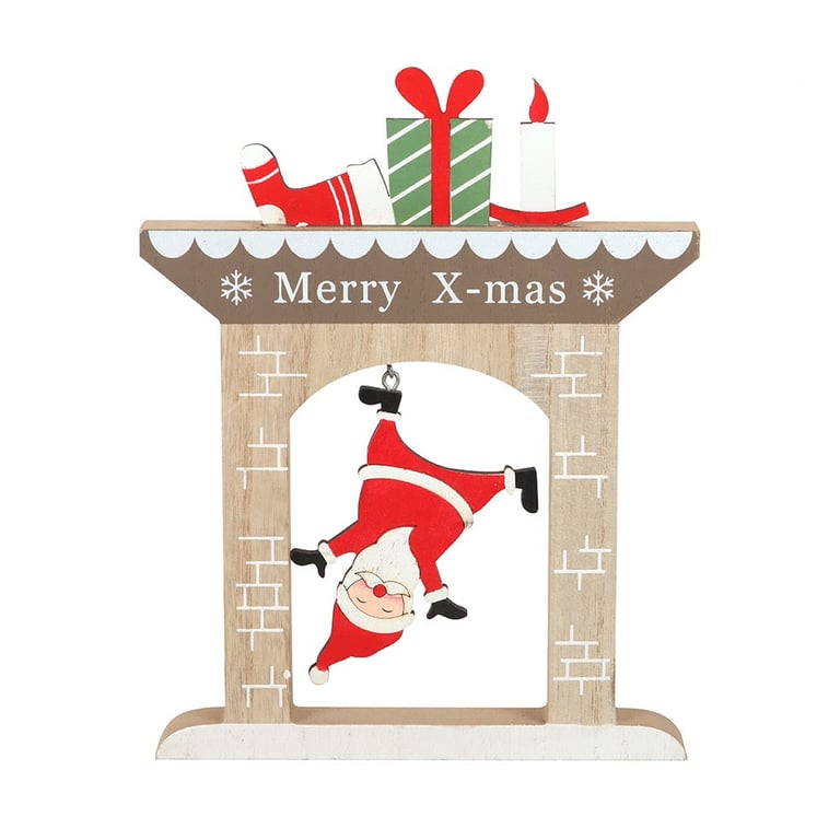 17cm Wooden Falling Santa Christmas Decoration - Festive Fireplace Scene with Gift-Themed Holiday Decor