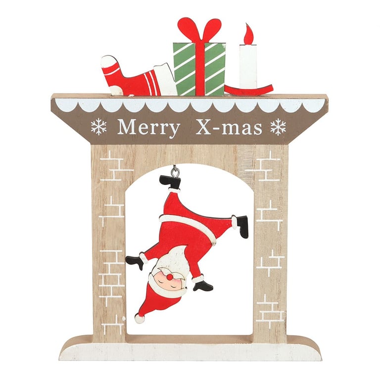 22cm Wooden Falling Santa Christmas Fireplace Decoration