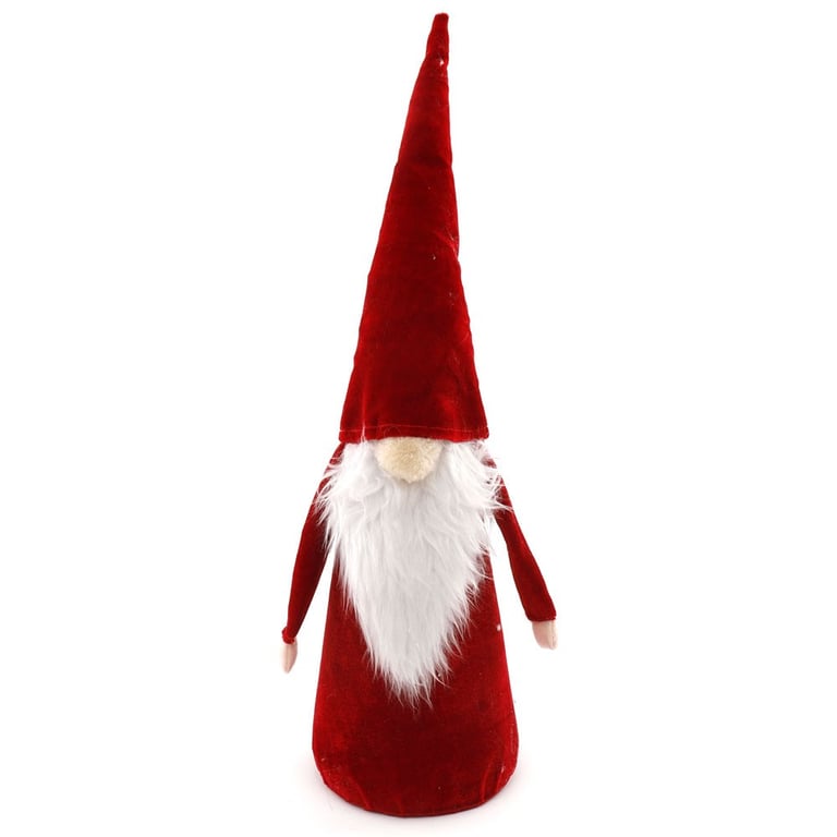 Red Velvet Standing Christmas Gonk - 46cm Festive Decoration with White Beard and Bulb Nose