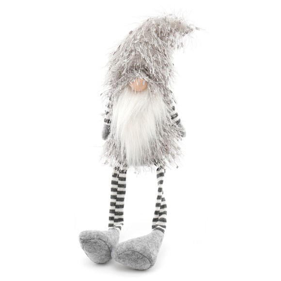 Grey Plush Santa Gonk with Dangly Legs - Festive Home Decor Decoration