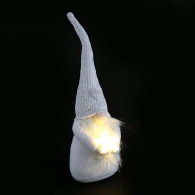39cm Silver Gonk Ornament with LED Star - Battery-Operated Home Christmas Decoration