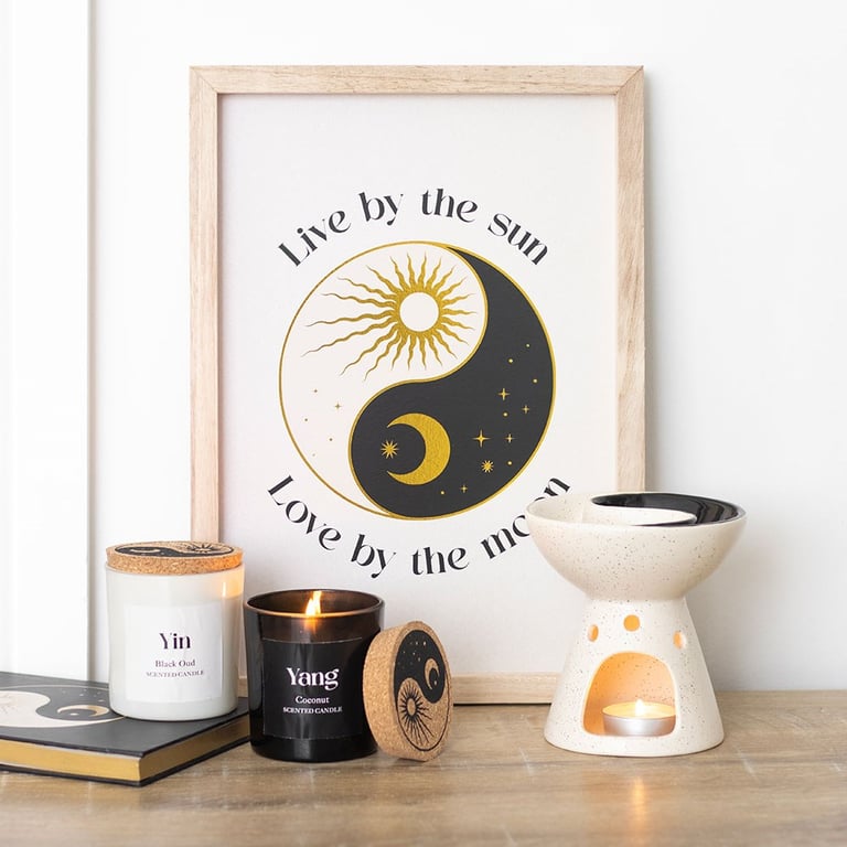 Yin Yang Wall Art - Harmony of Opposites Print with Sun Moon Design