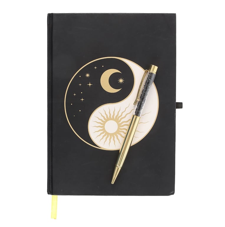 Yin Yang Celestial Dream Journal with Obsidian Pen and Gold Ribbon Marker