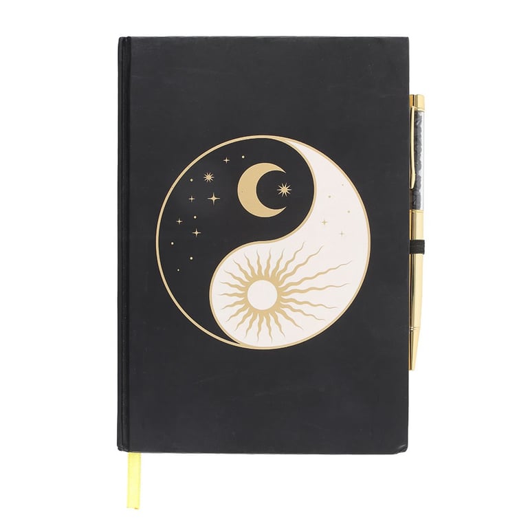 Yin Yang Celestial Dream Journal with Obsidian Pen and Gold Ribbon Marker