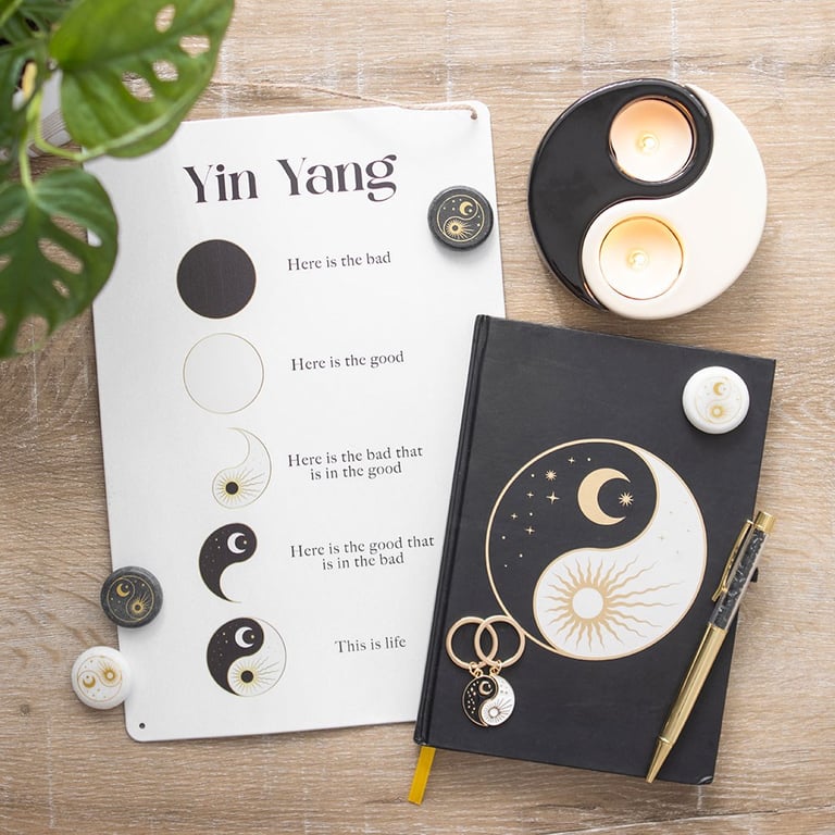 Yin Yang Celestial Dream Journal with Obsidian Pen and Gold Ribbon Marker