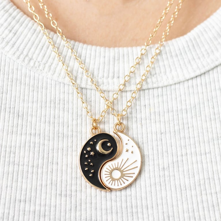 Yin Yang Best Friend Pendant Necklace Set - Balance of Light and Dark Symbolism