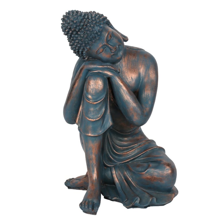 Blue Hands on Knee Buddha with Copper Accents - Home Decor Statue