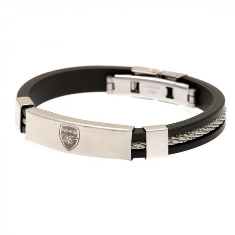 Arsenal FC Silver Inlay Silicone Crest Bracelet with Stainless Steel Clasp
