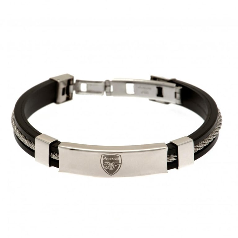 Arsenal FC Silver Inlay Silicone Crest Bracelet with Stainless Steel Clasp