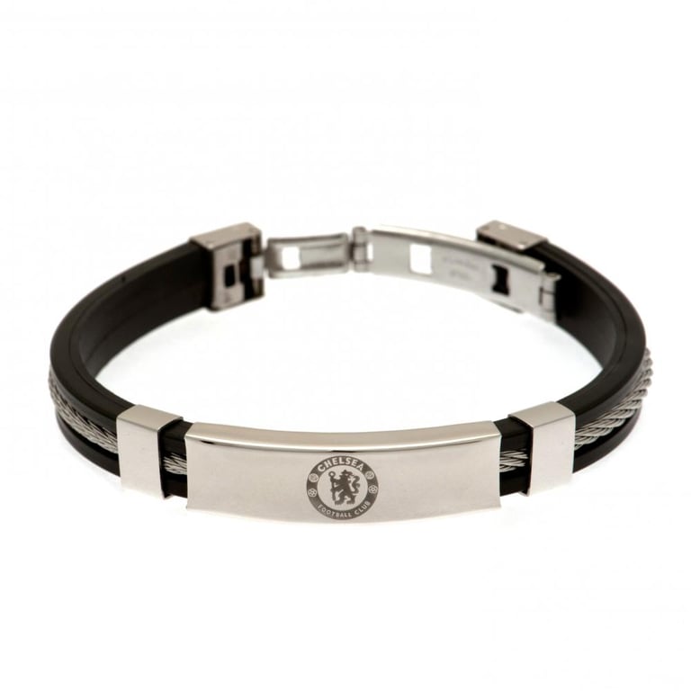 Chelsea FC Silver Inlay Silicone Bracelet - Official Club Crest Plate & Stainless Steel Clasp