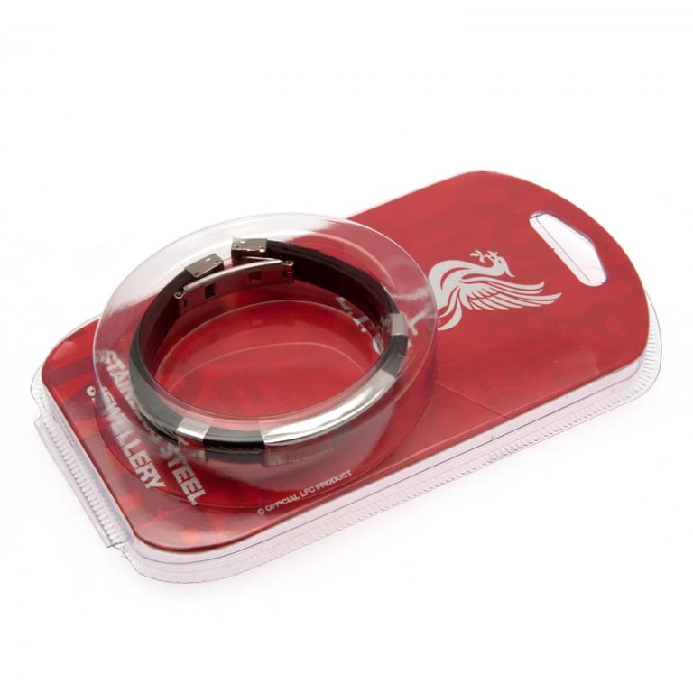 Liverpool FC Silver Inlay Silicone Bracelet - Black Silicone with Stainless Steel Crest Plate and Deployment Clasp
