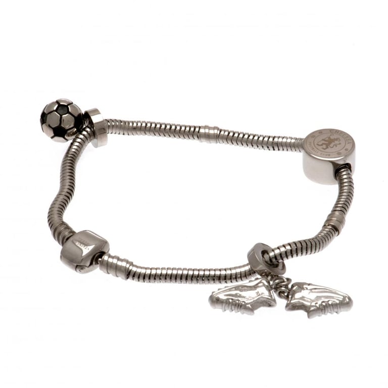 Chelsea FC Stainless Steel Football Charm Bracelet with Branded Clasp
