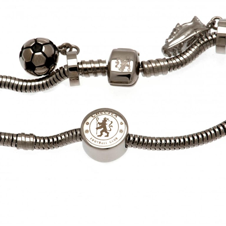 Chelsea FC Stainless Steel Football Charm Bracelet with Branded Clasp
