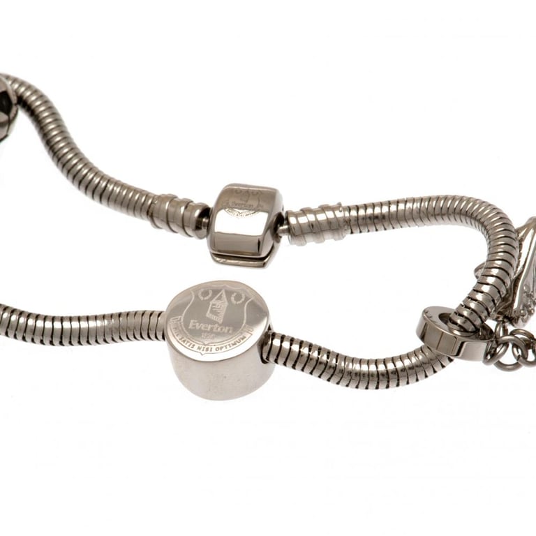 Everton FC Stainless Steel Charm Bracelet with Branded Clasp and Laser Cut Football Charms
