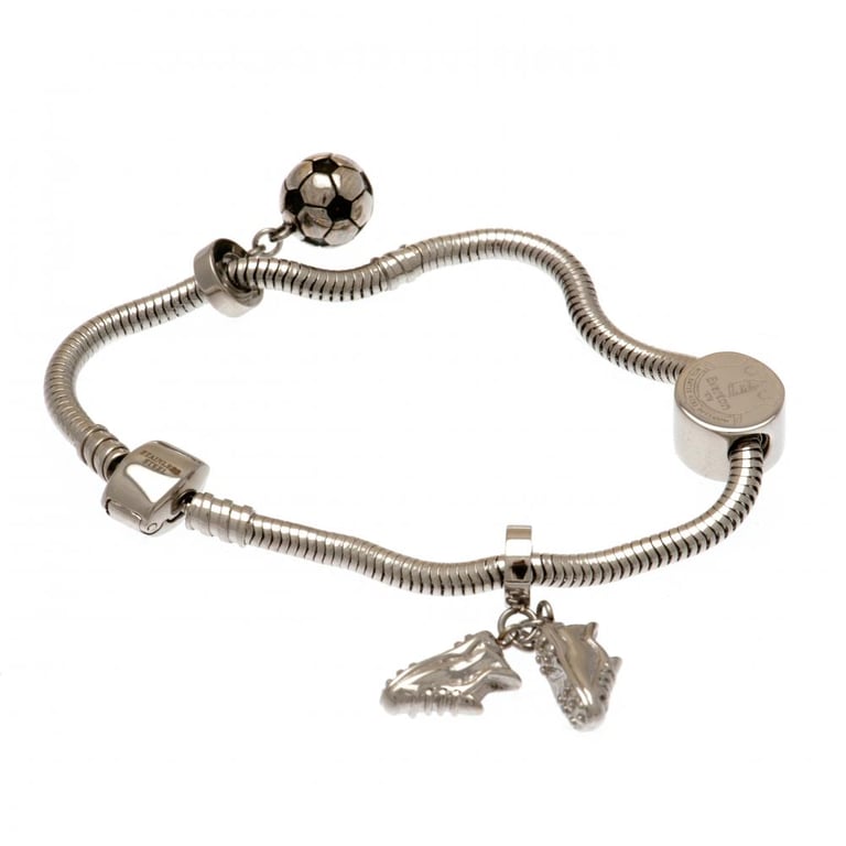 Everton FC Stainless Steel Charm Bracelet with Branded Clasp and Laser Cut Football Charms